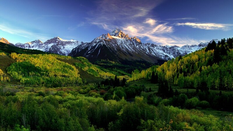 Snow-capped Mountains — Green, Serene, Sunset