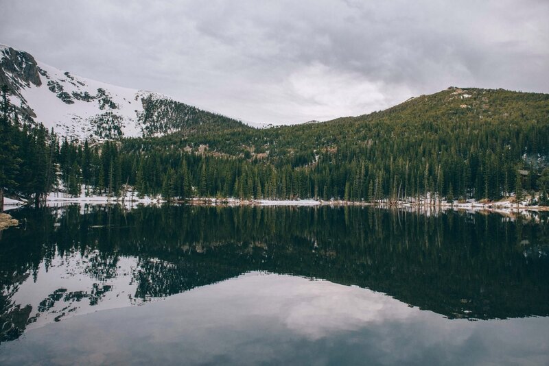 Snow-capped Mountains — Green, Serene, Winter, Photograph, Lake, Forest