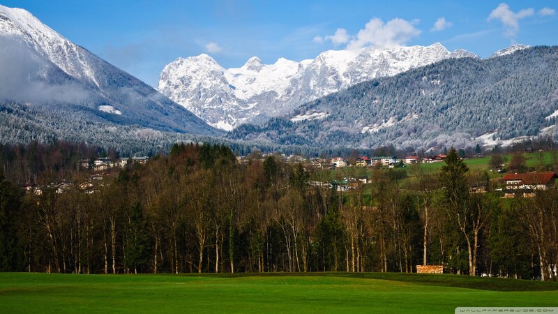 Snow-capped Mountains — Green, Serene, Winter, Photograph