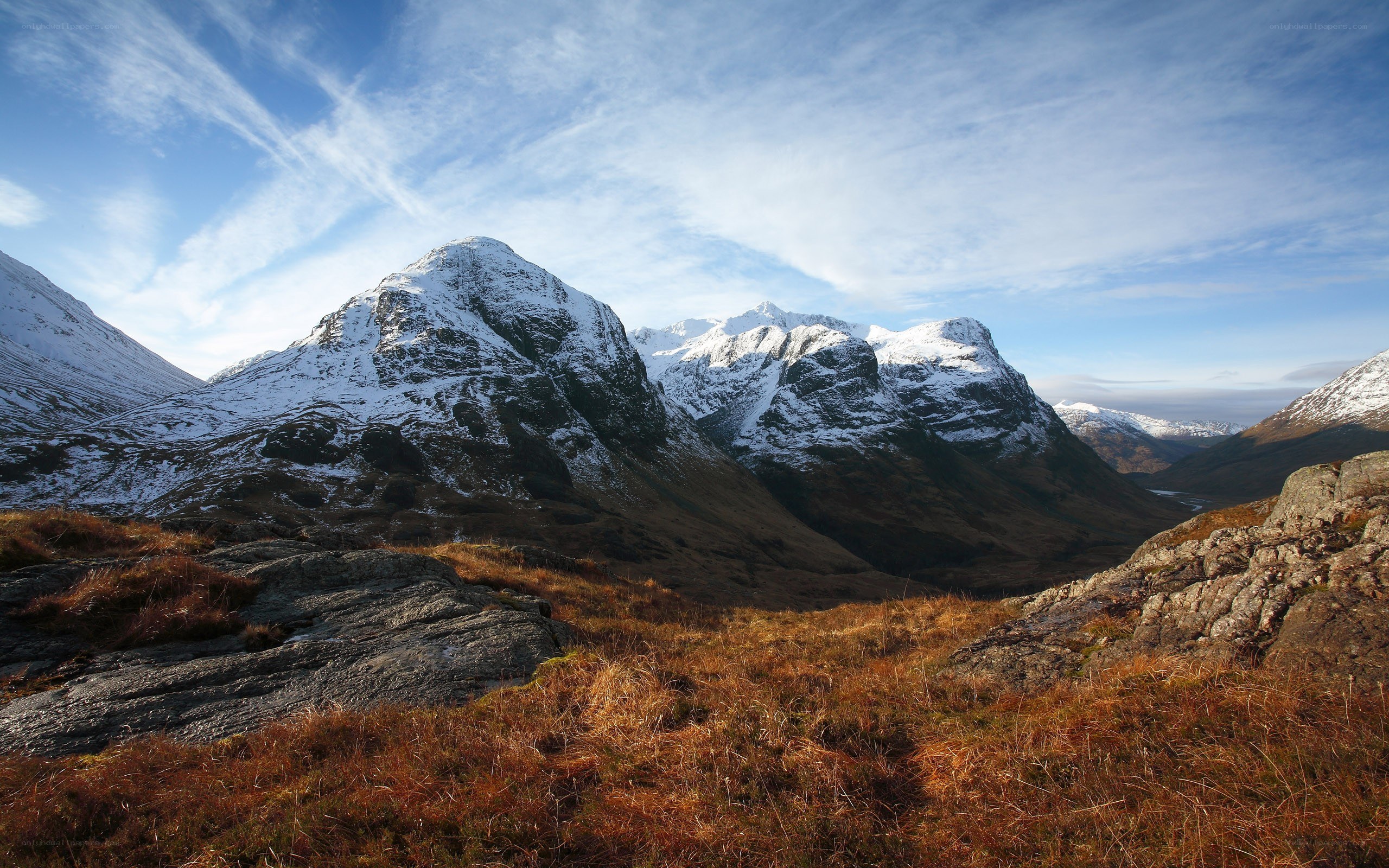 Snow-capped mountains in a valley