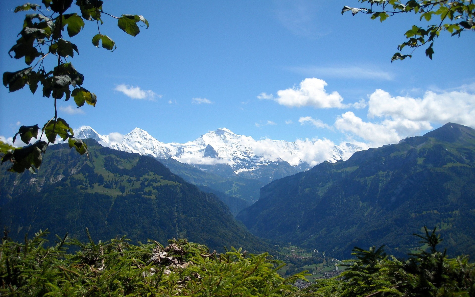 Snow-capped mountains in a valley
