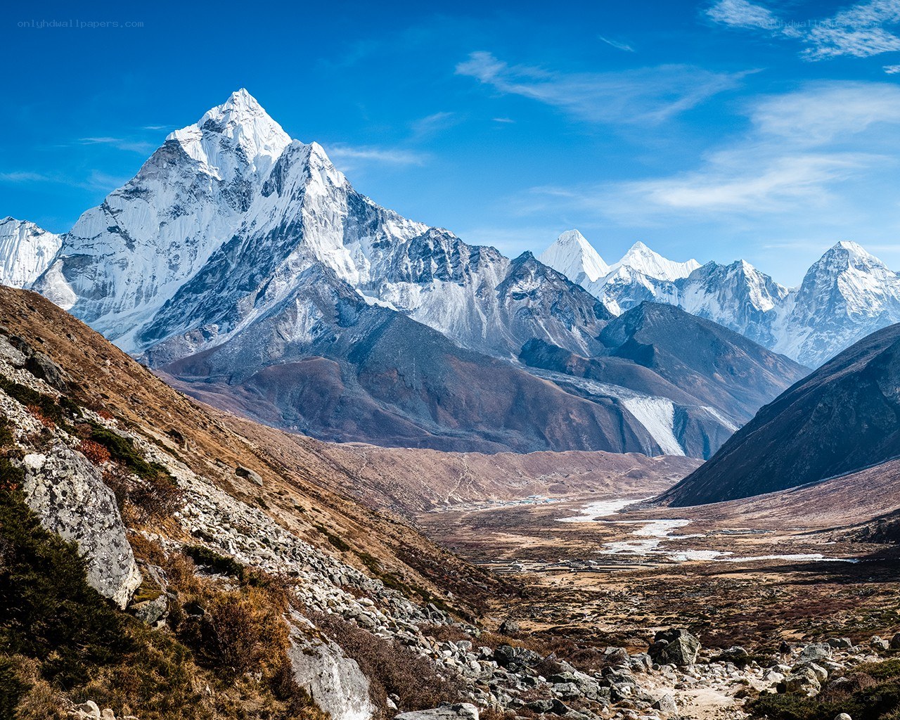 Snow-capped mountains in a valley