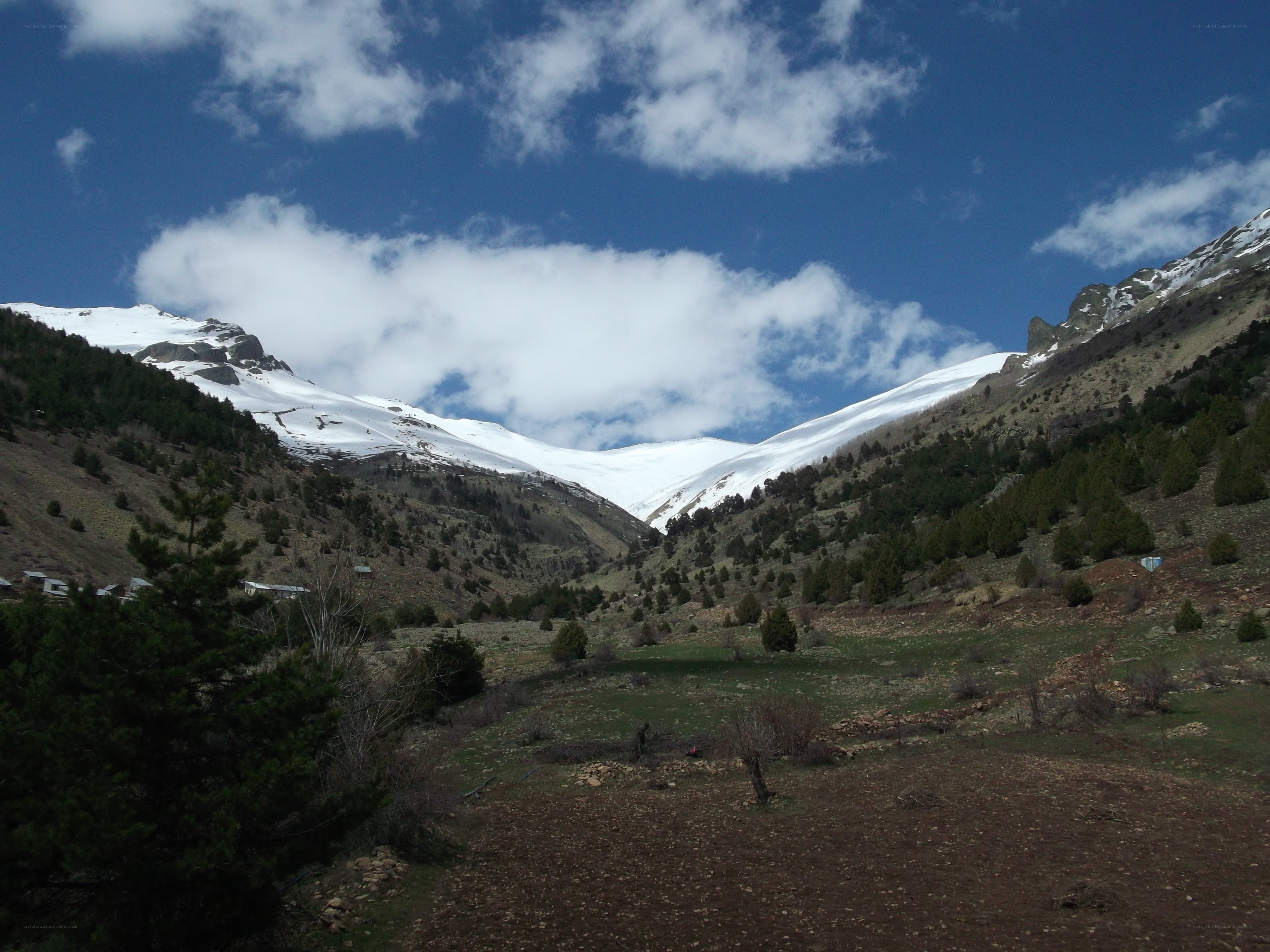 Snow-capped mountains in a valley