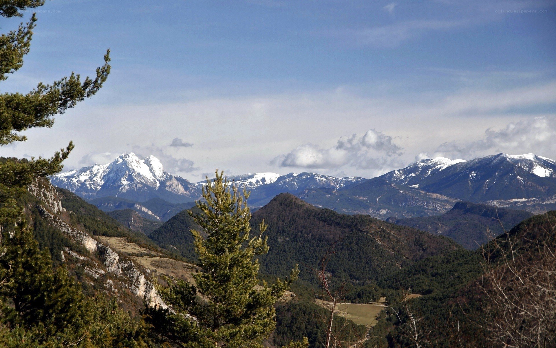Snow-capped mountains in a valley