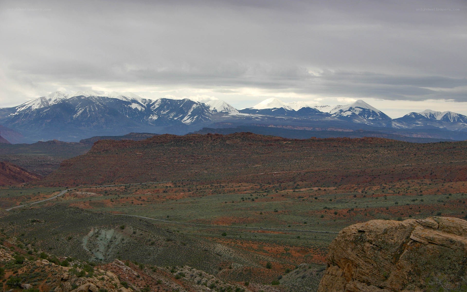 snow-capped mountains in desert