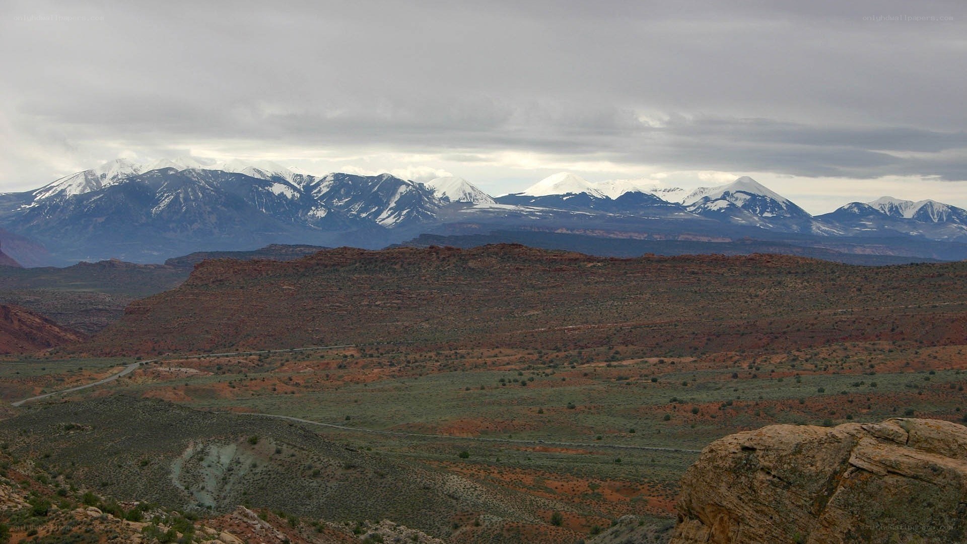 snow-capped mountains in desert