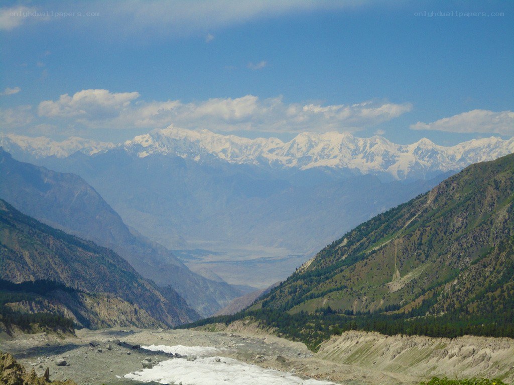 snow-capped mountains in valley