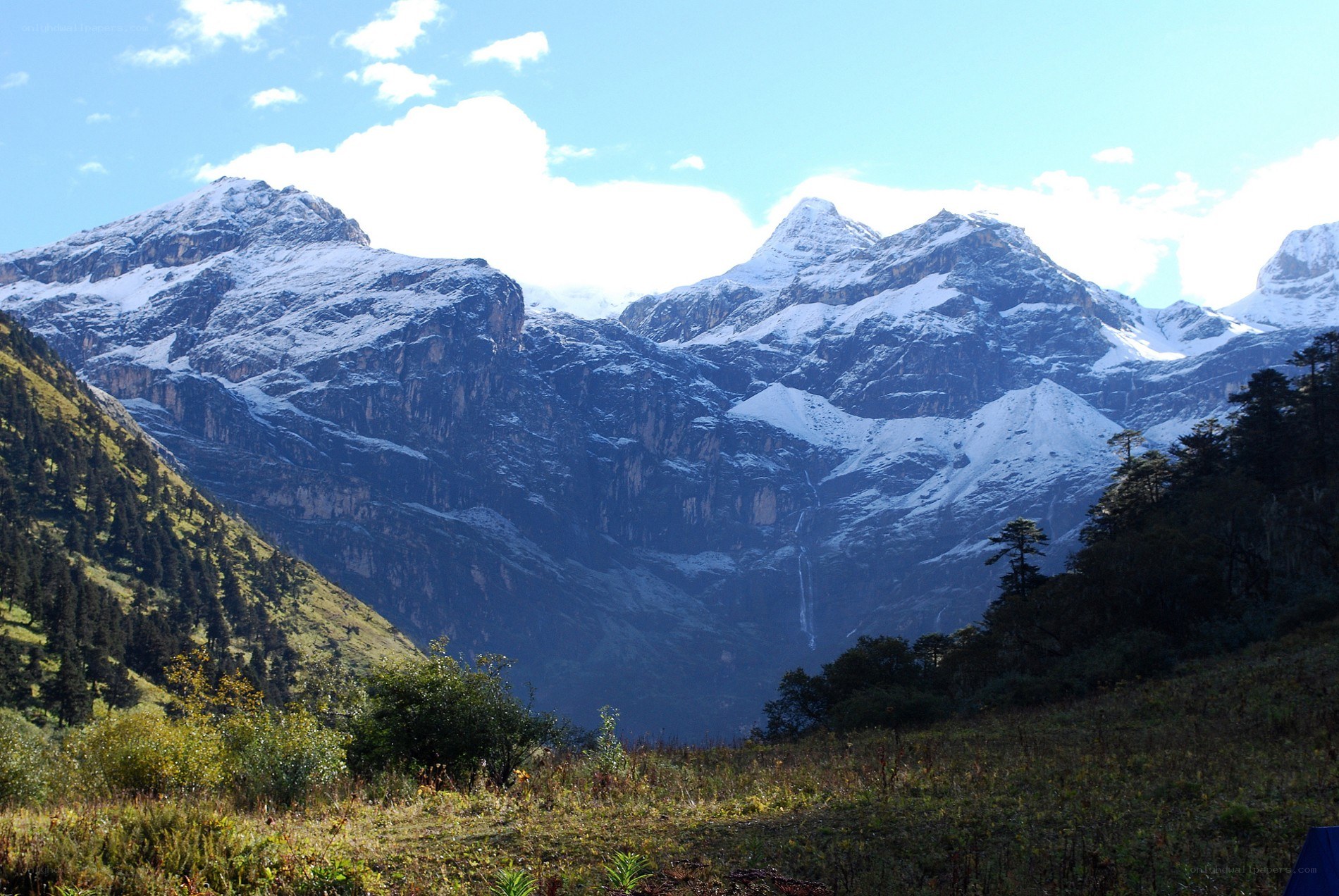 snow-capped mountains in valley