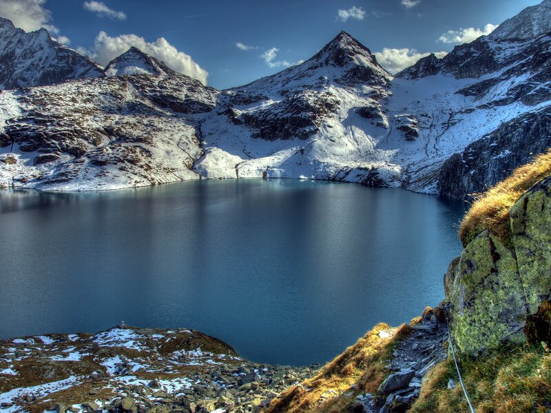 Snow-capped Mountains Lake — Blue, Serene, Afternoon, Photograph, Snow