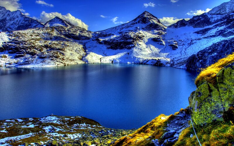 Snow-capped Mountains Lake — Blue, Serene, Winter