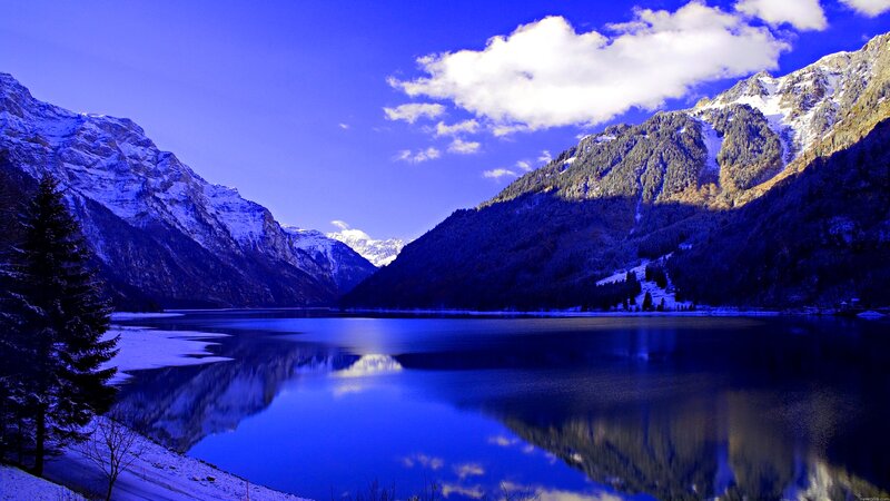 Snow-capped Mountains Lake — Blue