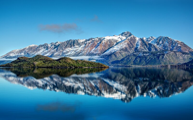 Snow-capped Mountains — Lake, Island