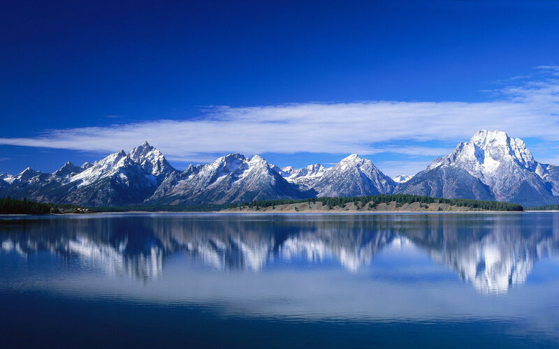 Snow-capped Mountains — Lake, Trees