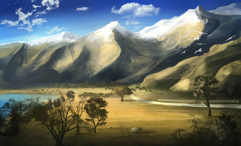 Snow-capped Mountains Landscape — Blue, Serene, Afternoon