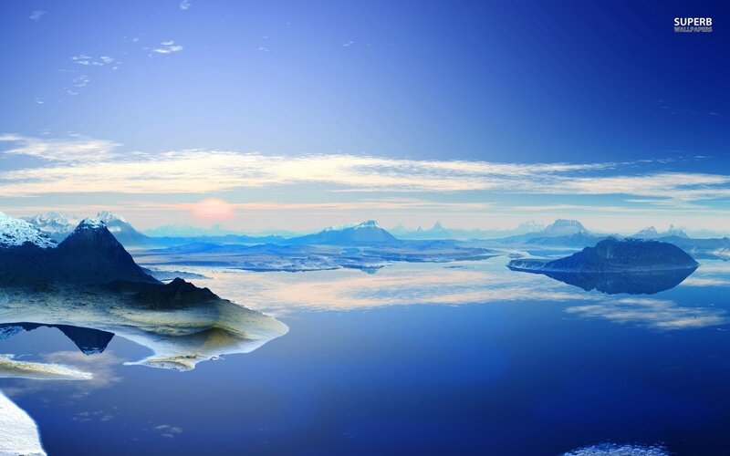 Snow-capped Mountains Landscape — Blue, Serene, Sunrise