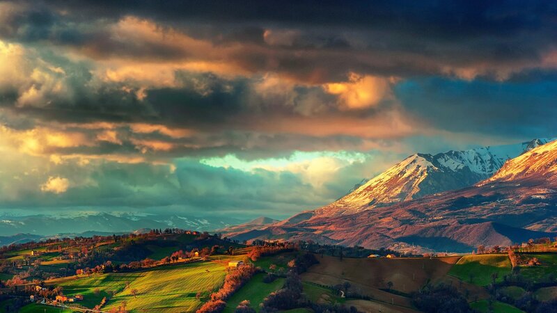 Snow-capped Mountains Landscape — Orange