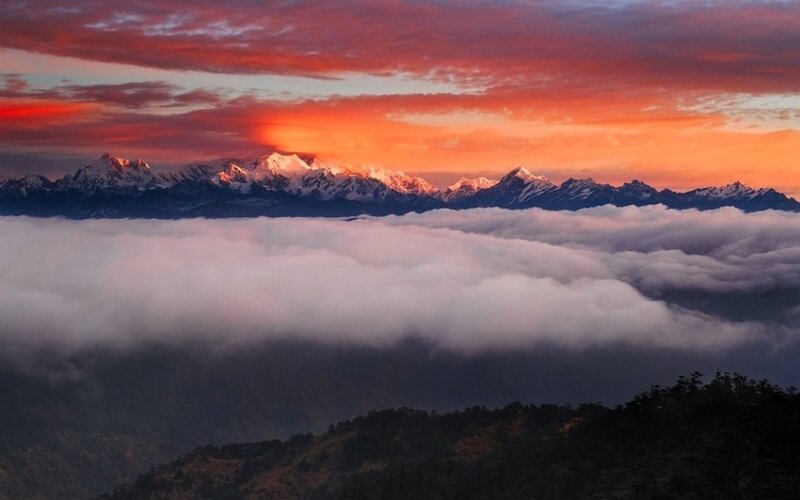 Snow-capped Mountains — Orange, Dramatic, Sunrise, Photograph, Clouds, Sky
