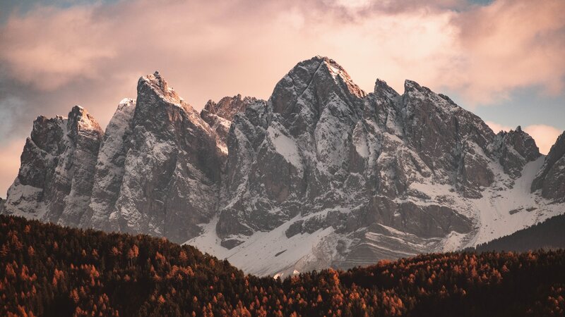 Snow-capped Mountains — Orange, Dramatic, Sunset, Photograph, Forest, Clouds