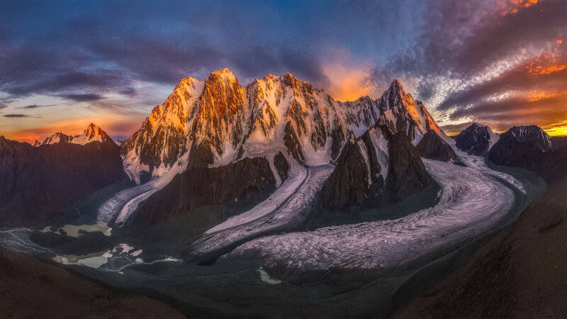 Snow-capped Mountains — Orange, Dramatic, Sunset, Photograph, Glaciers