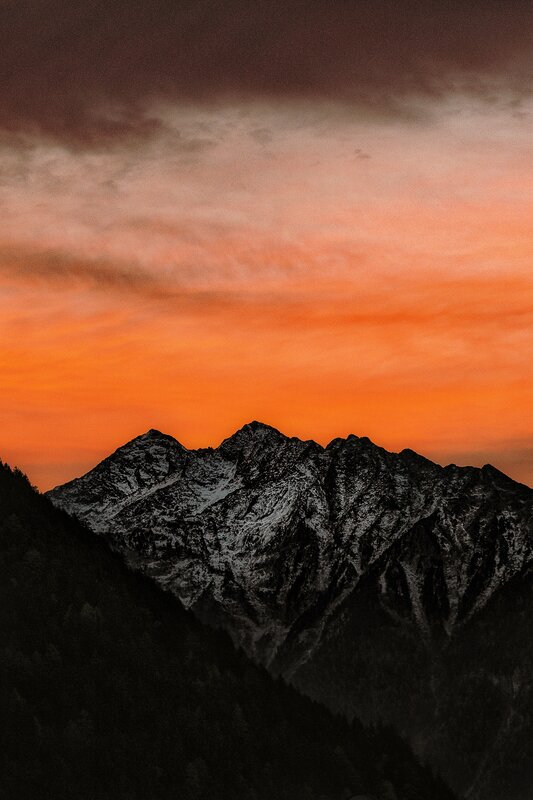 Snow-capped Mountains — Orange, Dramatic, Sunset, Photograph, Sky