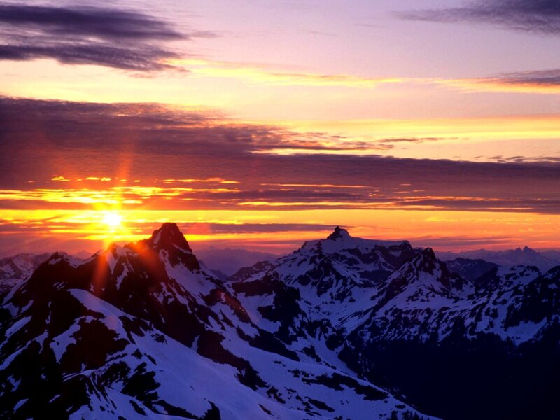 Snow-capped Mountains — Orange, Dramatic, Sunset, Photograph, Sun, Clouds