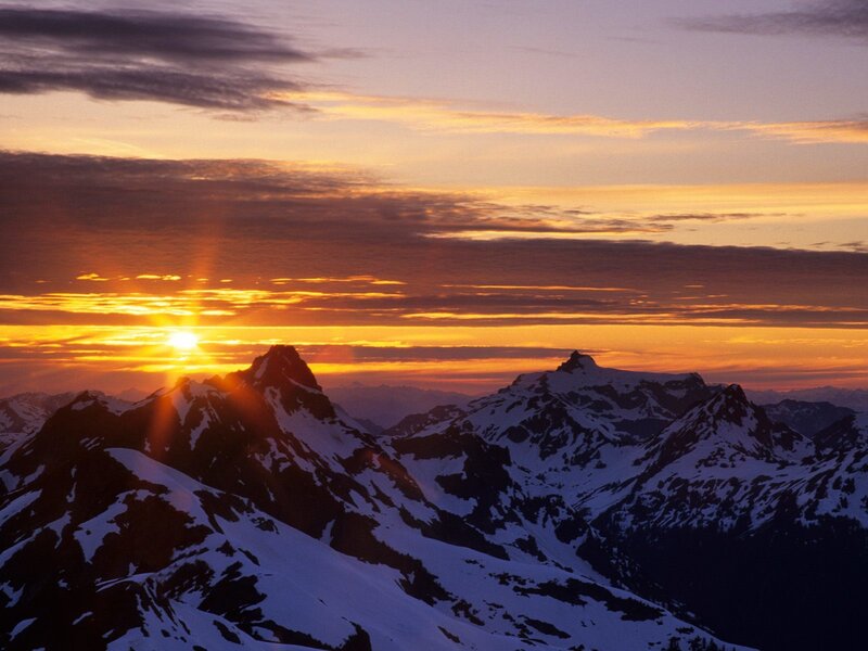 Snow-capped Mountains — Orange, Dramatic, Sunset, Photograph, Sun