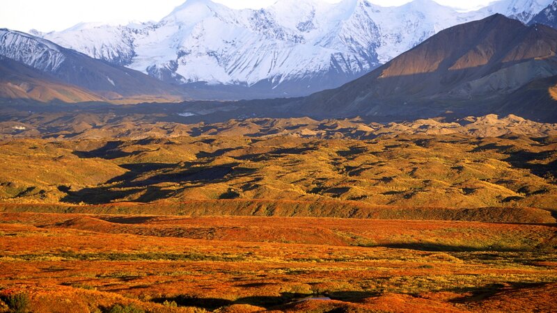 Snow-capped Mountains — Orange, Dramatic, Sunset, Photograph, Valley, Tundra