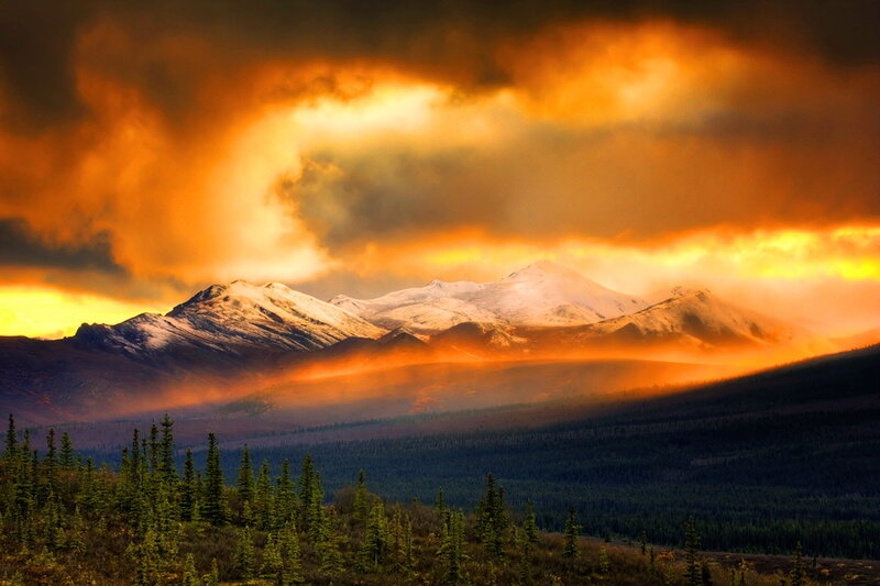 Snow-capped Mountains — Orange, Dramatic, Sunset