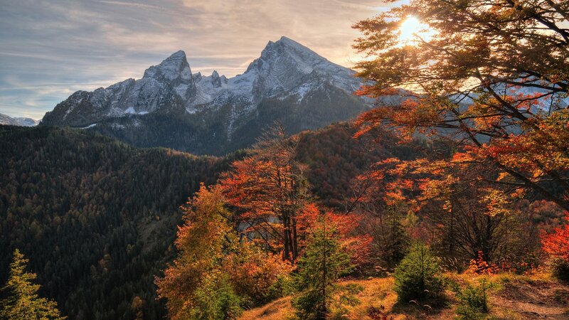 Snow-capped Mountains — Orange, Serene, Autumn, Photograph