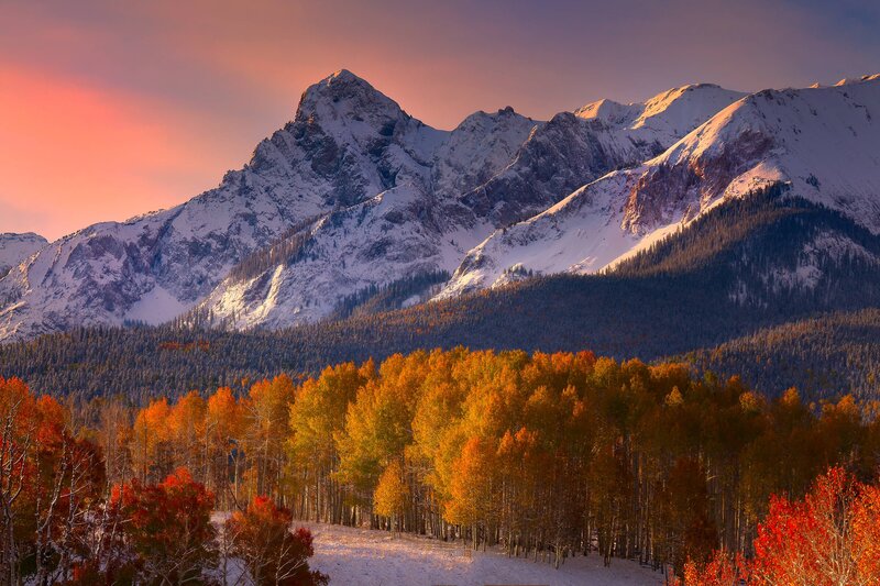 Snow-capped Mountains — Orange, Serene, Autumn