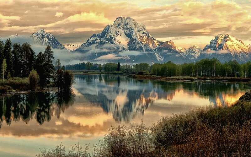Snow-capped Mountains — Orange, Serene, Sunrise, Photograph