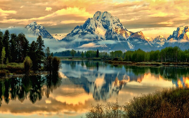 Snow-capped Mountains — Orange, Serene, Sunrise
