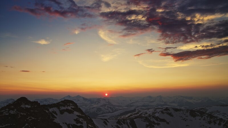 Snow-capped Mountains — Orange, Serene, Sunset, Photograph, Sun