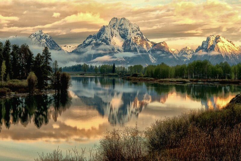 Snow-capped Mountains — Orange, Serene, Sunset