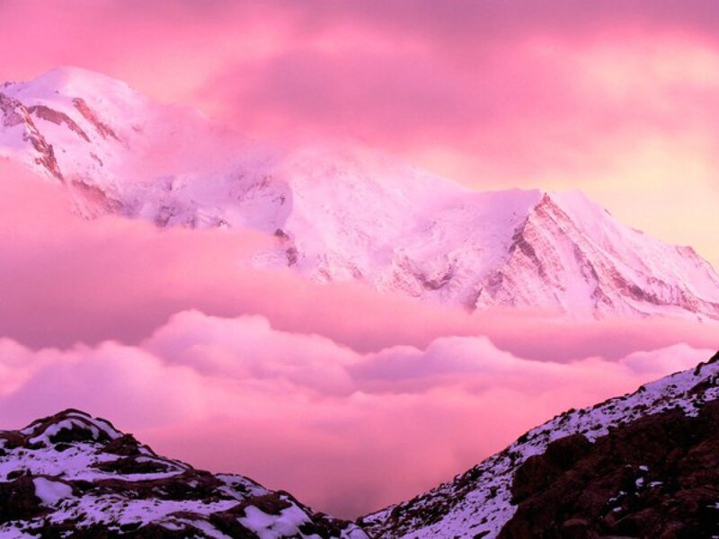Snow-capped Mountains — Pink, Dramatic, Sunrise, Photograph