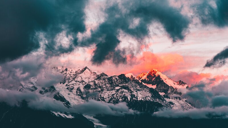 Snow-capped Mountains — Pink, Dramatic, Sunset, Photograph