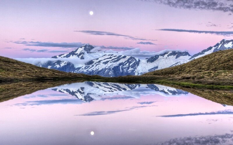 Snow-capped Mountains — Pink, Serene, Night