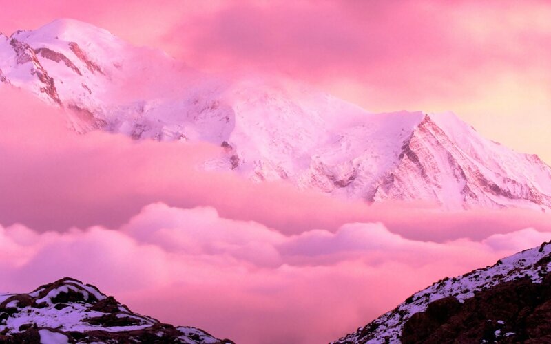 Snow-capped Mountains — Pink, Serene, Sunrise, Photograph, Clouds
