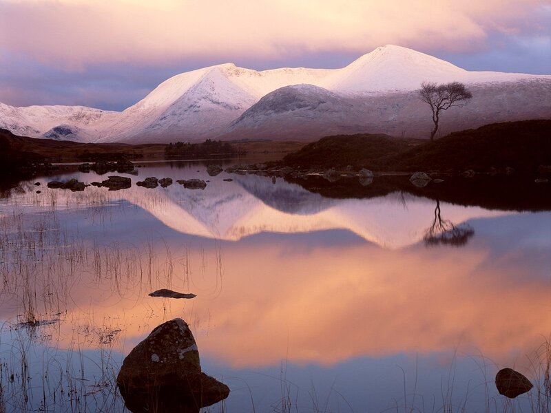 Snow-capped Mountains — Pink, Serene, Sunset, Photograph