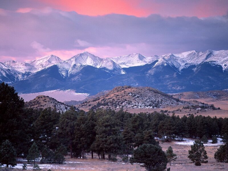 Snow-capped Mountains — Pink, Serene, Sunset, Photograph, Trees, Hills