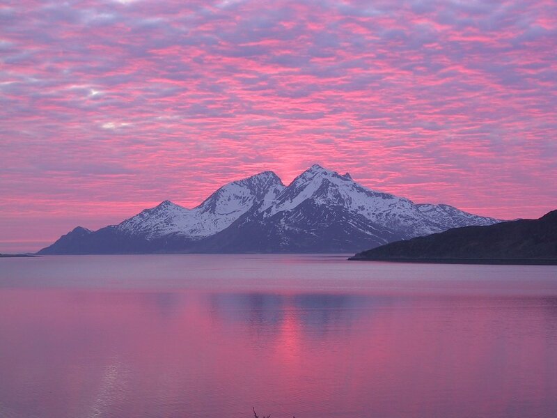 Snow-capped Mountains — Pink, Serene, Sunset, Photograph, Water