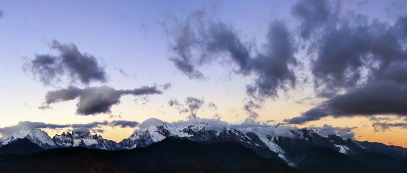 Snow-capped Mountains — Purple, Dramatic, Sunset, Photograph, Clouds, Sky, Mountain Range