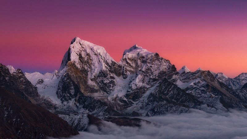 Snow-capped Mountains — Purple, Dramatic, Sunset, Photograph, Clouds, Sky