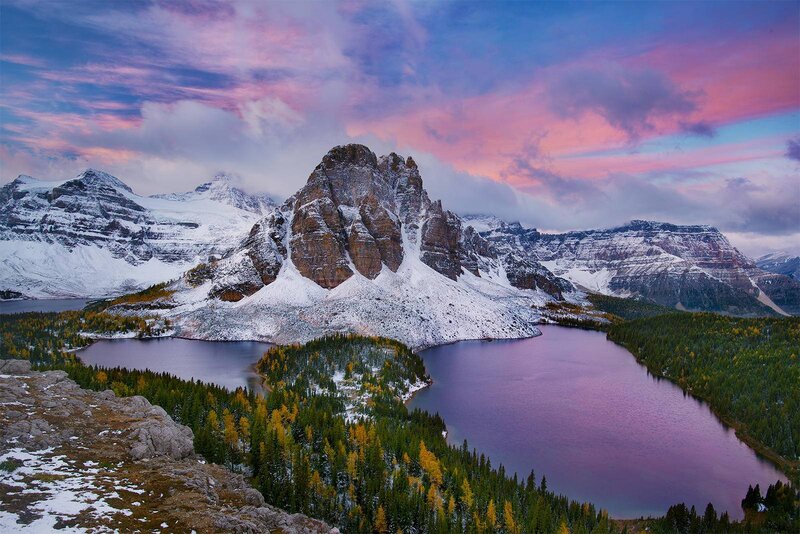 Snow-capped Mountains — Purple, Dramatic, Sunset, Photograph, Lake