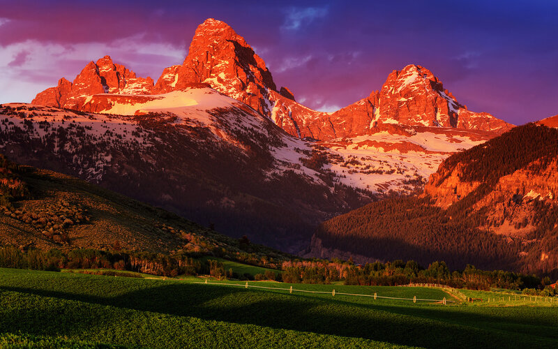 Snow-capped Mountains — Purple, Dramatic, Sunset, Photograph, Valley