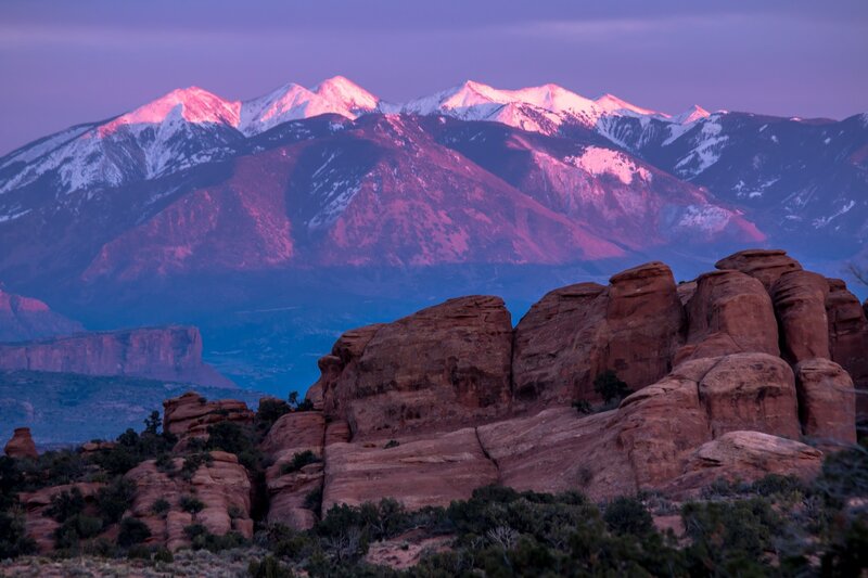 Snow-capped Mountains — Purple, Serene, Sunrise, Photograph, Rock Formations