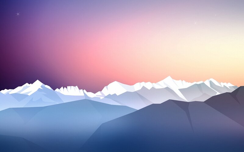 Snow-capped Mountains — Purple, Serene, Sunset, Digital Art, Sky