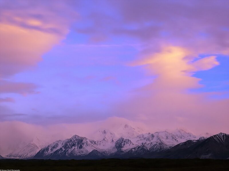 Snow-capped Mountains — Purple, Serene, Sunset, Photograph, Clouds, Sky, Pink, Blue