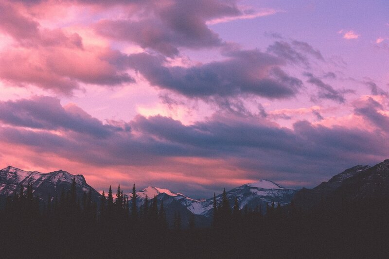 Snow-capped Mountains — Purple, Serene, Sunset, Photograph, Clouds