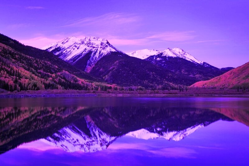 Snow-capped Mountains — Purple, Serene, Sunset, Photograph, Lake, Forest